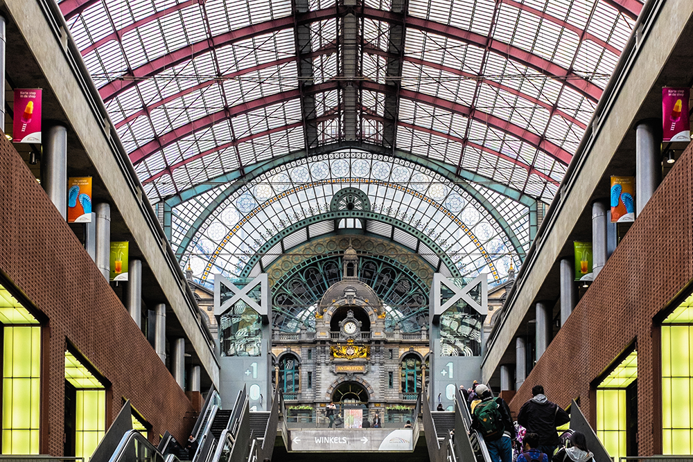 Antwerp clock escalator Antwerp Belgium