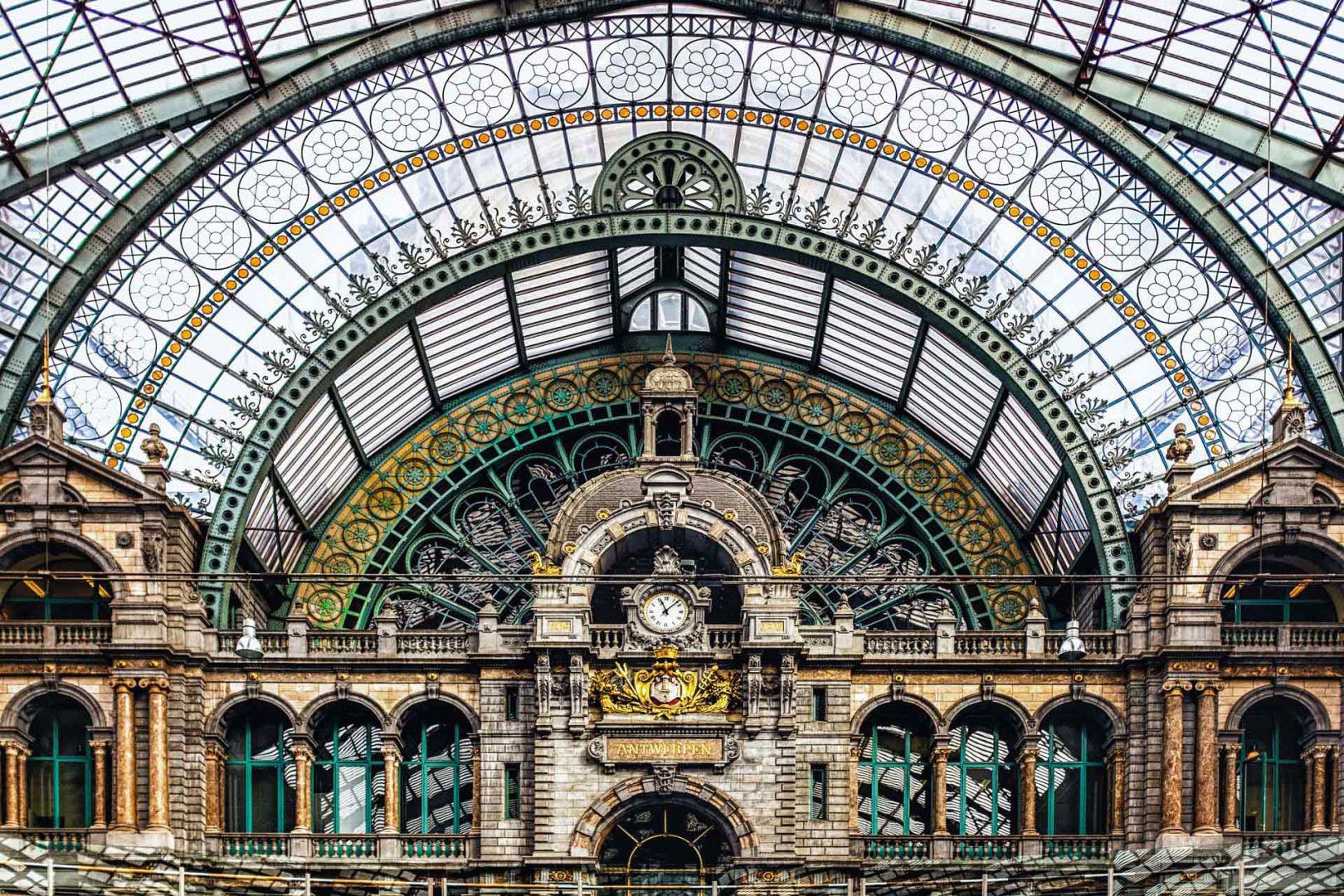 Antwerp train station clock tower Antwerp Belgium