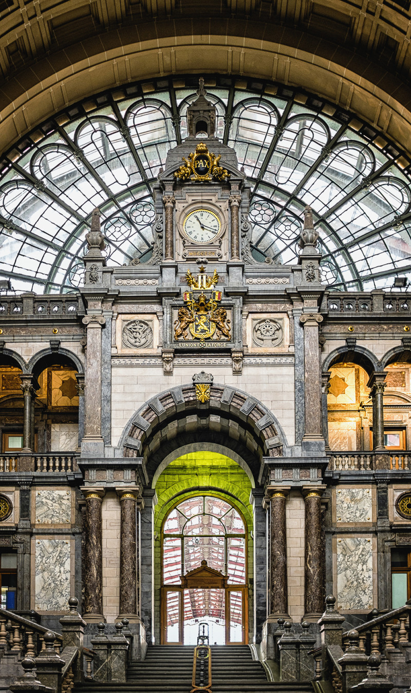 Antwerp train station clock stairs Antwerp Belgium