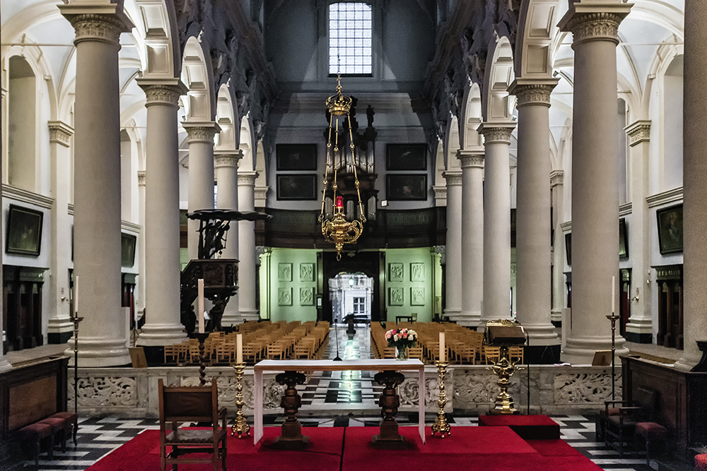 Bruges St Walburgha interior from altar Bruges Belgium