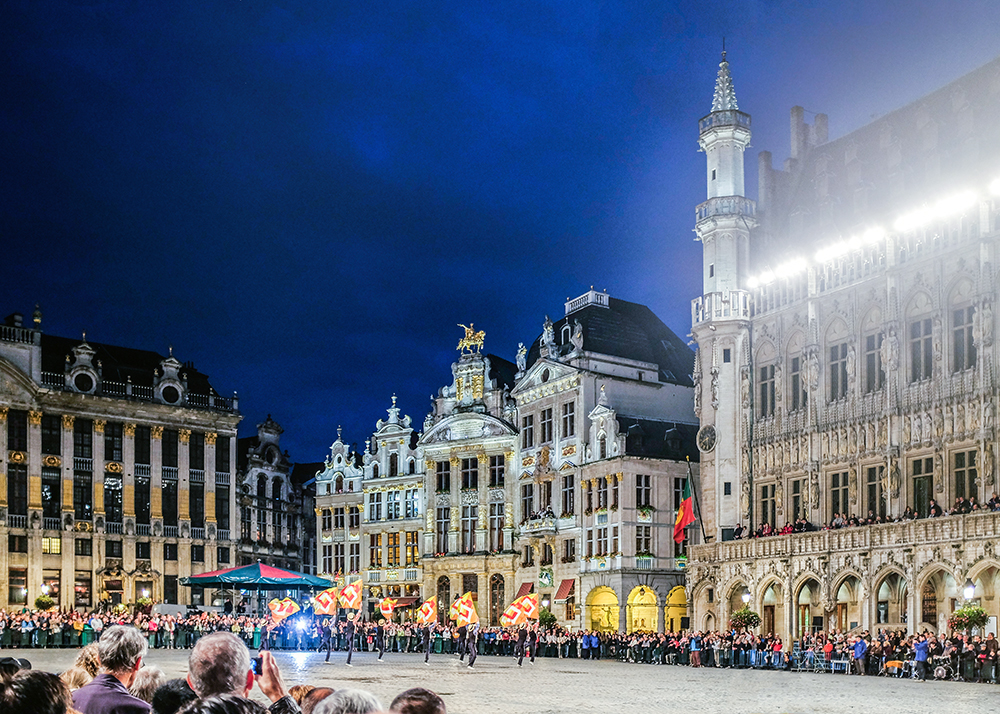 Brussels Grand Place flag birls Brussels Belgium