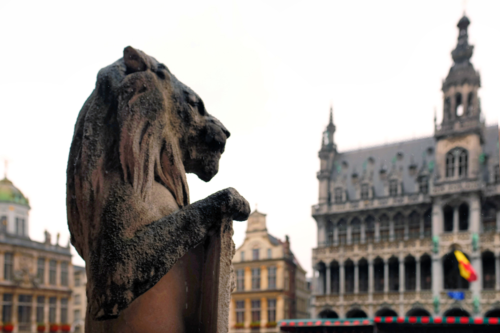 Brussels Grand Place lion Brussels Belgium