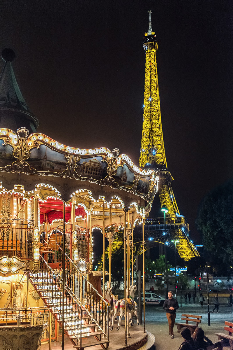 Paris merry go round night Paris France