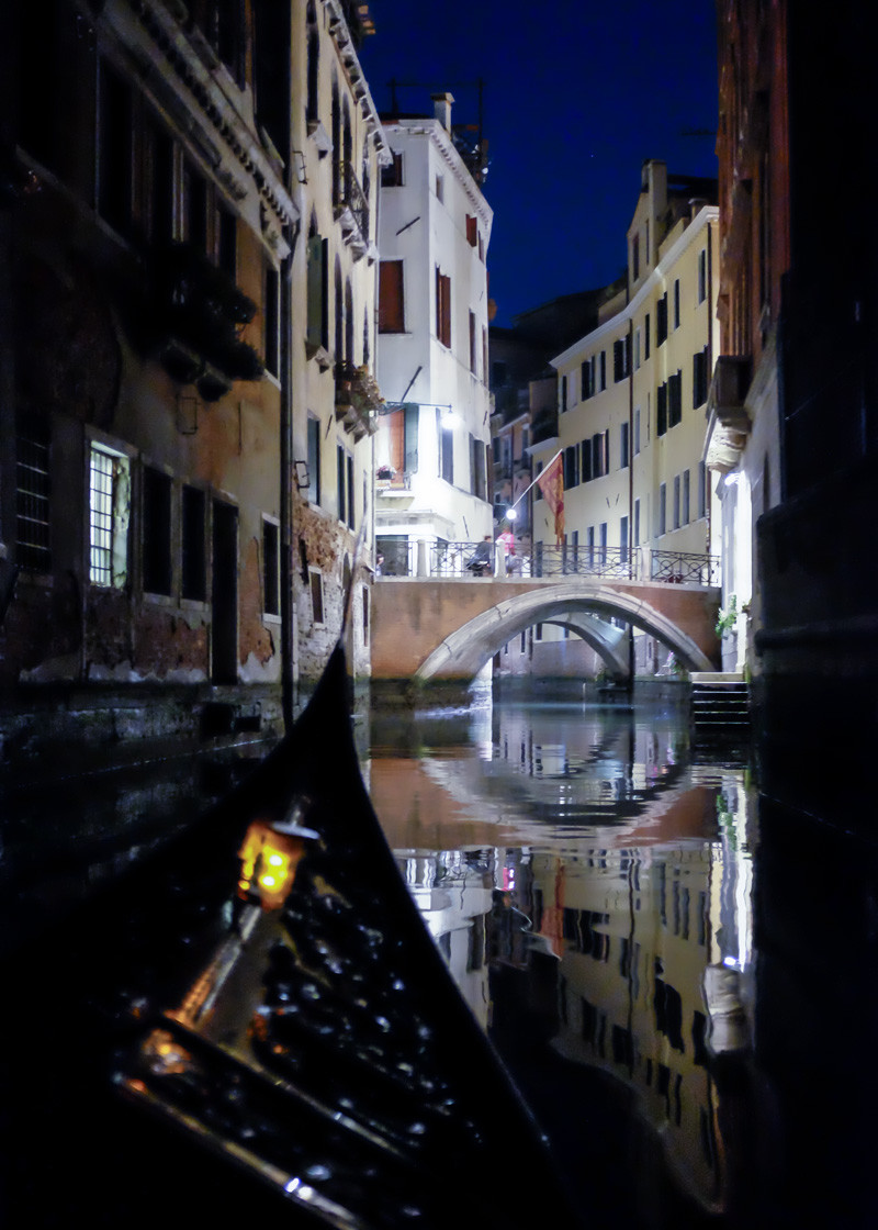 Venice canal gondola night Venice Italy