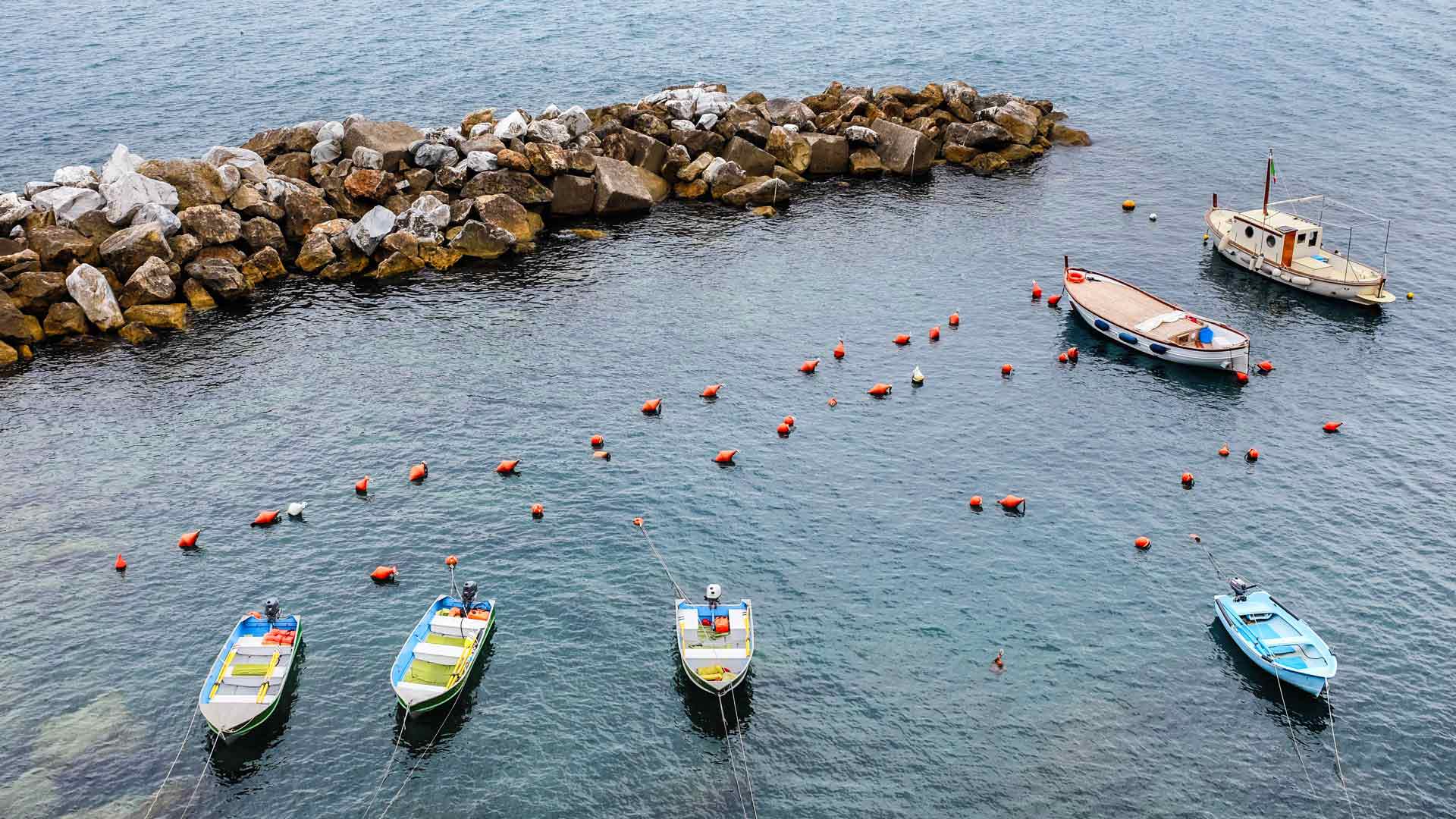 Riomaggiore harbor boats Cinque Terre Italy