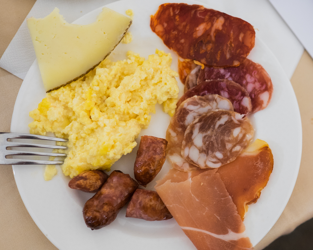 Breakfast Eggs Ham and Sausage Trujillo Spain