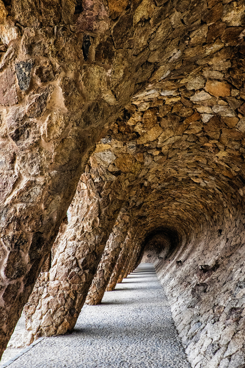 Park Guell Colonnaded pathway Barcelona Spain