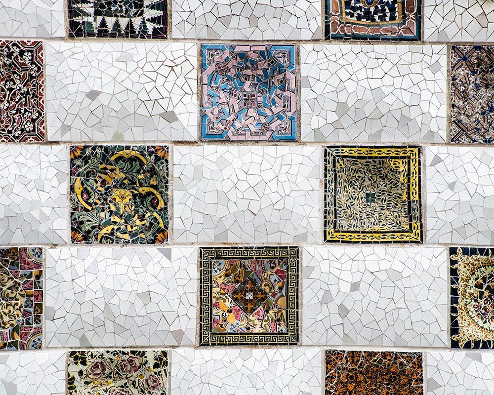 Park Guell mosaic tiles Barcelona Spain