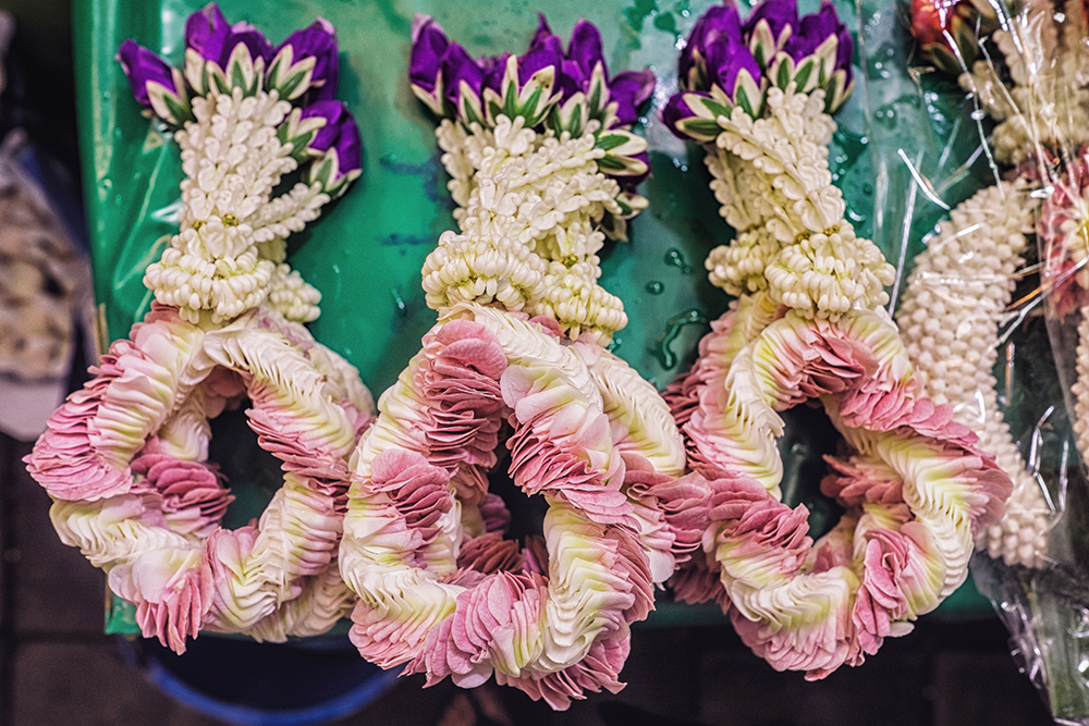 Pak Khlong Talat Flower Market wreaths Bangkok Thailand