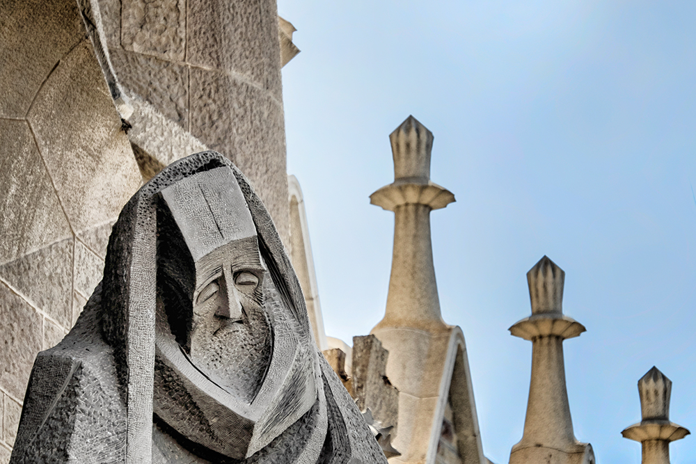 Sagrada Familia Peters denial sculpture Passion facade Barcelona Spain