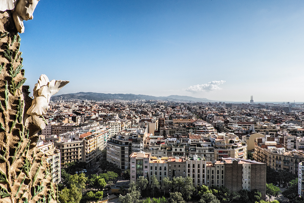 Sagrada Familia tower city view Barcelona Spain