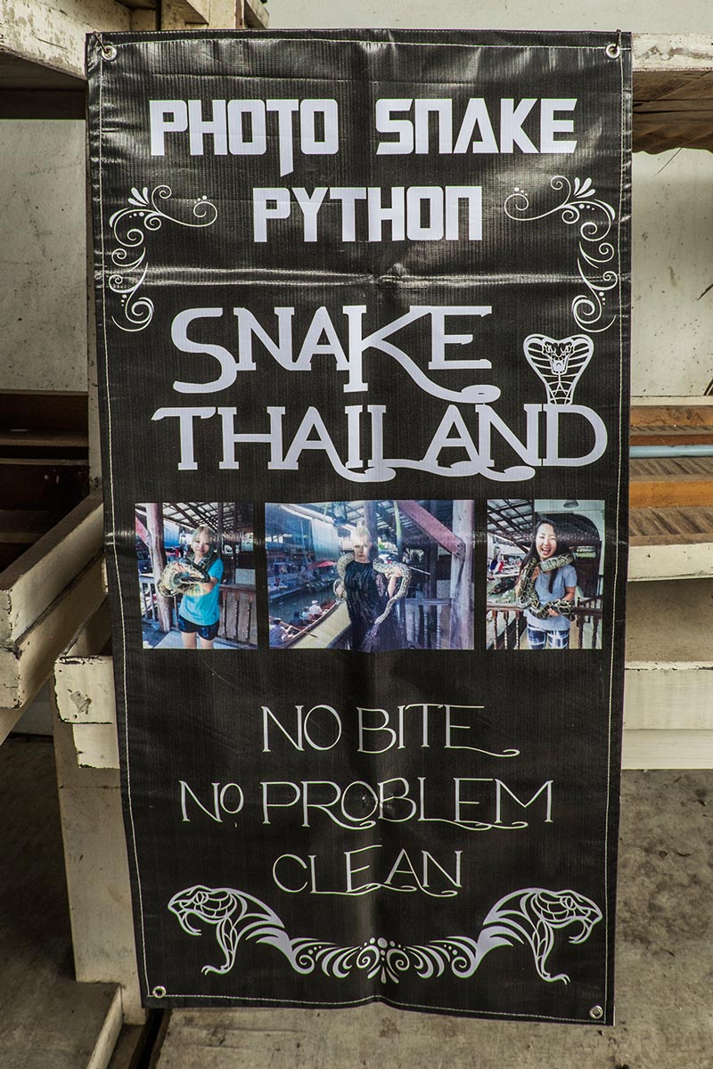 Damnoen Saduak Floating Market python snake sign Bangkok Thailand