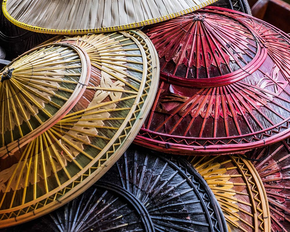 Damnoen Saduak floating market hats Bangkok Thailand